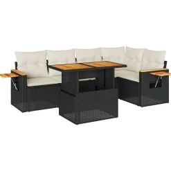 vidaXL 6-tlg. Garten-Sofagarnitur mit Kissen Schwarz Poly Rattan