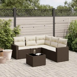 vidaXL 6-tlg. Garten-Sofagarnitur mit Kissen Braun Poly Rattan