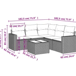 vidaXL 6-tlg. Garten-Sofagarnitur mit Kissen Braun Poly Rattan