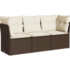 vidaXL 3-tlg. Garten-Sofagarnitur mit Kissen Braun Poly Rattan