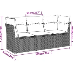 vidaXL 3-tlg. Garten-Sofagarnitur mit Kissen Braun Poly Rattan