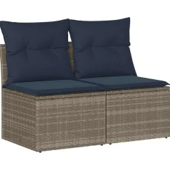 vidaXL 2-tlg. Garten-Sofagarnitur mit Kissen Grau Poly Rattan Akazie