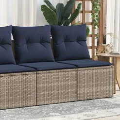 vidaXL 2-tlg. Garten-Sofagarnitur mit Kissen Grau Poly Rattan Akazie