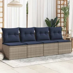 vidaXL 2-tlg. Garten-Sofagarnitur mit Kissen Grau Poly Rattan Akazie