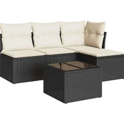 vidaXL 5-tlg. Garten-Sofagarnitur mit Kissen Schwarz Poly Rattan