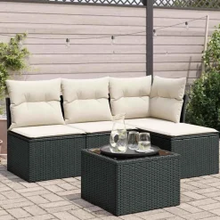 vidaXL 5-tlg. Garten-Sofagarnitur mit Kissen Schwarz Poly Rattan