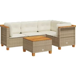 vidaXL 5-tlg. Garten-Sofagarnitur mit Kissen Beige Poly Rattan