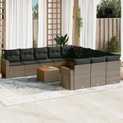 vidaXL 12-tlg. Garten-Sofagarnitur mit Kissen Grau Poly Rattan