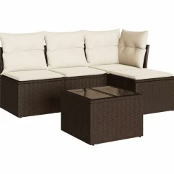 vidaXL 5-tlg. Garten-Sofagarnitur mit Kissen Braun Poly Rattan
