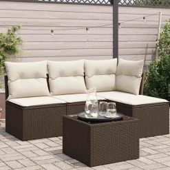 vidaXL 5-tlg. Garten-Sofagarnitur mit Kissen Braun Poly Rattan