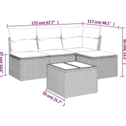 vidaXL 5-tlg. Garten-Sofagarnitur mit Kissen Braun Poly Rattan