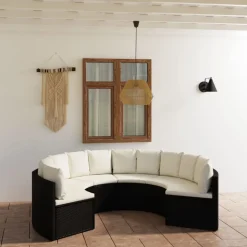 vidaXL 6-tlg. Garten-Sofagarnitur mit Auflagen Poly Rattan Schwarz