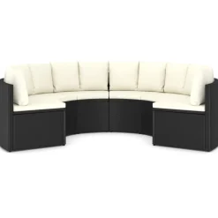 vidaXL 6-tlg. Garten-Sofagarnitur mit Auflagen Poly Rattan Schwarz