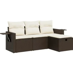 vidaXL 4-tlg. Garten-Sofagarnitur mit Kissen Braun Poly Rattan