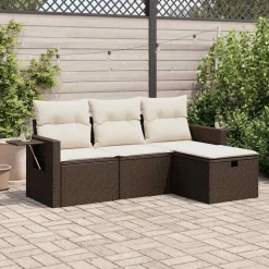 vidaXL 4-tlg. Garten-Sofagarnitur mit Kissen Braun Poly Rattan