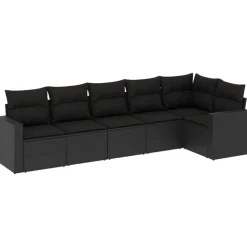 vidaXL 6-tlg. Garten-Sofagarnitur mit Kissen Schwarz Poly Rattan