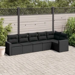 vidaXL 6-tlg. Garten-Sofagarnitur mit Kissen Schwarz Poly Rattan