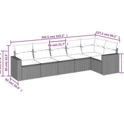 vidaXL 6-tlg. Garten-Sofagarnitur mit Kissen Schwarz Poly Rattan
