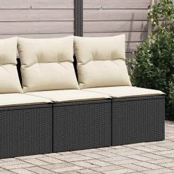 vidaXL 2-tlg. Garten-Sofagarnitur mit Kissen Schwarz Poly Rattan