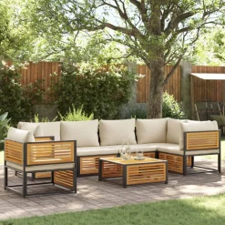 vidaXL 7-tlg. Garten-Sofagarnitur mit Kissen Massivholz Akazie