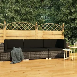 vidaXL 3-tlg. Garten-Sofagarnitur mit Auflagen Poly Rattan Grau