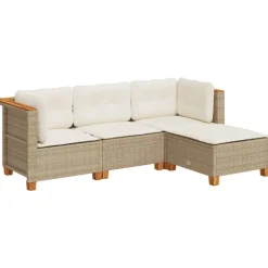 vidaXL 4-tlg. Garten-Sofagarnitur mit Kissen Beige Poly Rattan