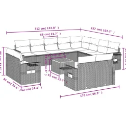 vidaXL 13-tlg. Garten-Sofagarnitur mit Kissen Schwarz Poly Rattan