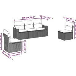 vidaXL 5-tlg. Garten-Sofagarnitur mit Kissen Schwarz Poly Rattan