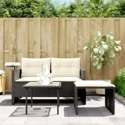 vidaXL 3-tlg. Garten-Sofagarnitur mit Kissen Schwarz Poly Rattan
