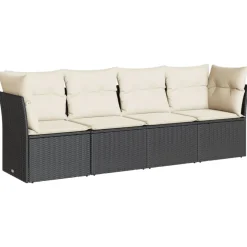 vidaXL 4-tlg. Garten-Sofagarnitur mit Kissen Schwarz Poly Rattan