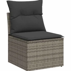 vidaXL 5-tlg. Garten-Sofagarnitur mit Kissen Grau Poly Rattan Akazie