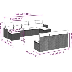 vidaXL 10-tlg. Garten-Sofagarnitur mit Kissen Schwarz Poly Rattan