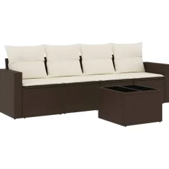 vidaXL 5-tlg. Garten-Sofagarnitur mit Kissen Braun Poly Rattan