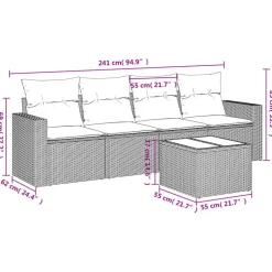 vidaXL 5-tlg. Garten-Sofagarnitur mit Kissen Braun Poly Rattan
