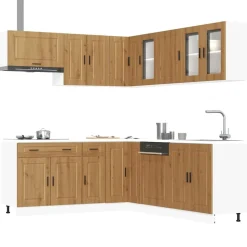vidaXL 11-tlg. Küchenschrank-Set Porto Artisan-Eiche Holzwerkstoff
