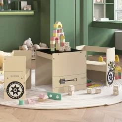 vidaXL 3-tlg. Kindertisch und Stuhl Set Geländewagen-Design MDF