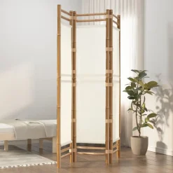 vidaXL 3-tlg. Paravent Faltbar 120 cm Bambus und Canvas