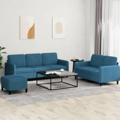 vidaXL 3-tlg. Sofagarnitur Blau Samt