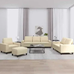 vidaXL 4-tlg. Sofagarnitur Creme Stoff
