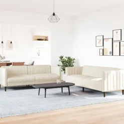 vidaXL 2-tlg. Sofagarnitur Creme Stoff