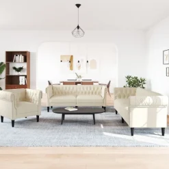 vidaXL 3-tlg. Sofagarnitur Creme Stoff