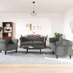 vidaXL 3-tlg. Sofagarnitur Dunkelgrau Stoff