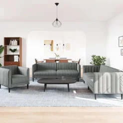 vidaXL 3-tlg. Sofagarnitur Dunkelgrau Stoff