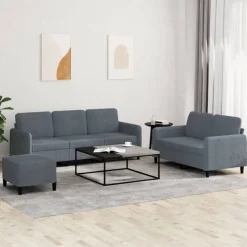 vidaXL 3-tlg. Sofagarnitur Dunkelgrau Samt