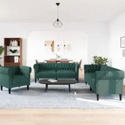 vidaXL 3-tlg. Sofagarnitur Dunkelgrün Stoff