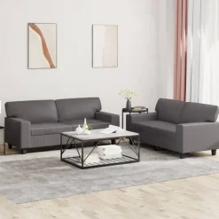 vidaXL 2-tlg. Sofagarnitur Grau Kunstleder