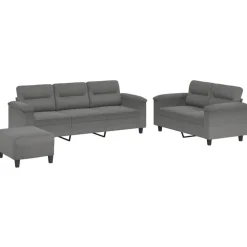 vidaXL 3-tlg. Sofagarnitur mit Kissen Dunkelgrau Mikrofasergewebe