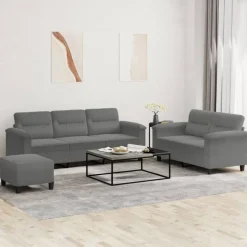 vidaXL 3-tlg. Sofagarnitur mit Kissen Dunkelgrau Mikrofasergewebe