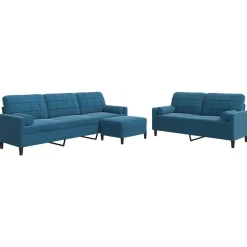 vidaXL 3-tlg. Sofagarnitur mit Kissen und Nackenrollen Blau Samt