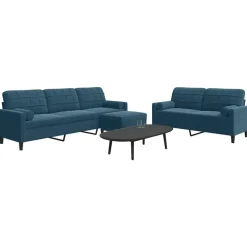 vidaXL 3-tlg. Sofagarnitur mit Kissen und Nackenrollen Blau Samt